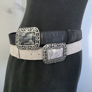 Western Style Faux Croc Belt with Silver Filigree Buckle Tan Color